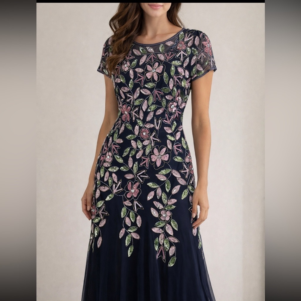 Floral Embroidered Navy Dress